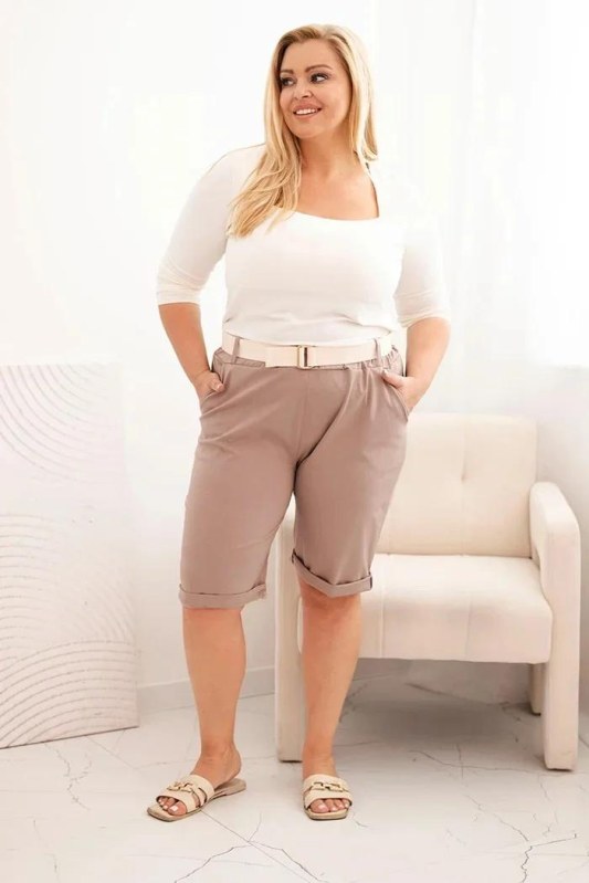 Dámské bavlněné šortky Plus Size s&nbsp;páskem fango - Dámské oblečení kraťasy