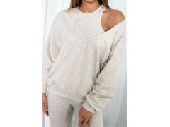 3-dílný set halenka + top + legíny béžová melanž
