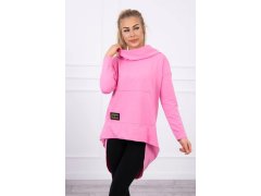 Dámská prodloužená mikina s&nbsp;kapucí 9116 Růžová - K-Fashion
