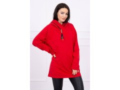 Oversize tunika na zip s kapucí červená