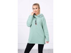 Tmavě mátová tunika na zip s&nbsp;kapucí Oversize