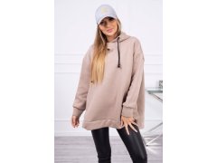 Zateplená mikina se zipem na boku tmavě béžová