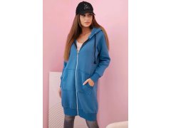 Dámská zateplená mikina s&nbsp;kapucí a&nbsp;zipem džínovina