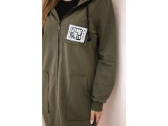 Dámská delší mikina s&nbsp;kapucí a&nbsp;zipem khaki