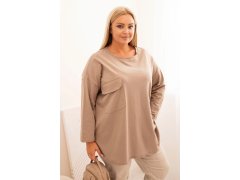 Dámská blůza Plus Size s bavlnou, s kapsou a ohrnovacími rukávy fango