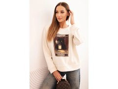 Dámská bavlněná mikina s&nbsp;potiskem kočky a&nbsp;nápisem světlá béžová