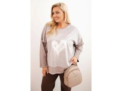 Dámská mikina Plus Size bavlněná s&nbsp;potiskem srdce a&nbsp;šňůrkami fango