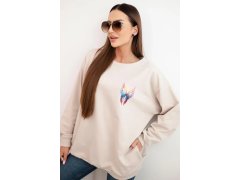 Dámská oversized mikina z bavlny s barevnými křídly na zádech béžová