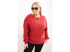 Dámská mikina s kroužkovým designem Plus Size bavlněná basic s kulatým výstřihem bordó