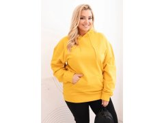 Dámská mikina s kapucí a klokaní kapsou Plus Size z bavlny hořčicová