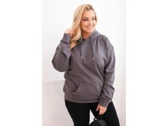 Dámská mikina s kapucí a klokaní kapsou Plus Size z bavlny grafitová