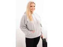 Dámská mikina s kapucí a klokankou Plus Size z bavlny šedá