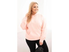 Dámská mikina s kapucí a klokaní kapsou Plus Size z bavlny lososová