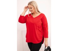 Dámská bavlněná blůza Plus Size s&nbsp;výstřihem do V a&nbsp;ohrnutým rukávem červená