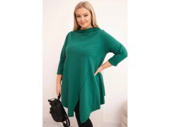 Dámská bavlněná blůza Plus Size asymetrická s ohrnovacím rukávem tmavě zelená