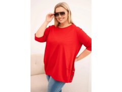 Dámská blůza Plus Size z bavlny s ozdobnými knoflíky a ohrnutými rukávy červená