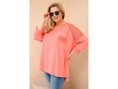 Dámská mikina Plus Size bavlněná s potiskem meruňková