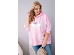 Dámská mikina plus size z&nbsp;viskózy s&nbsp;kapucí a&nbsp;klokaní kapsou světle růžová