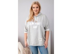 Dámská mikina Plus Size viskózová s&nbsp;kapucí a&nbsp;klokaní kapsou šedý melír