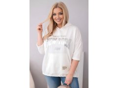 Dámská viskózová mikina Plus Size s&nbsp;kapucí a&nbsp;klokaní kapsou ecru