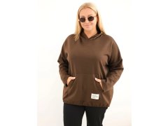 Dámská plus size viskózová mikina s&nbsp;kapucí a&nbsp;klokaní kapsou hnědá