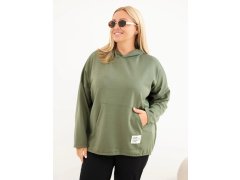 Dámská mikina Plus Size viskózová s&nbsp;kapucí a&nbsp;klokankovou kapsou khaki