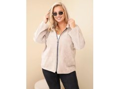 Dámská mikina Plus Size manšestrová s&nbsp;kapucí a&nbsp;zipem oversize béžová