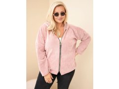 Dámská mikina Plus Size manšestrová s&nbsp;kapucí a&nbsp;zipem oversize tmavě pudrová růžová