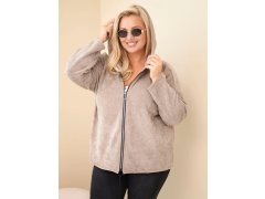 Dámská mikina Plus Size manšestrová s&nbsp;kapucí a&nbsp;zipem oversize fango zelená