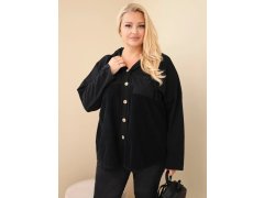 Dámská bavlněná mikina Plus Size s&nbsp;kapucí a&nbsp;knoflíky černá