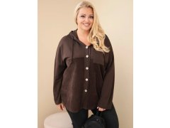 Dámská bavlněná mikina Plus Size s kapucí a knoflíky hnědá