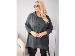 Dámská bavlněná mikina Plus Size s kapucí a pleteným prvkem grafitová