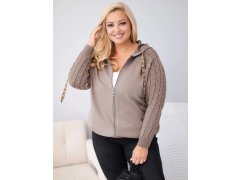Dámská bavlněná mikina Plus Size s&nbsp;pletenými rukávy a&nbsp;kapucí fango zelená