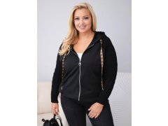Dámská bavlněná mikina Plus Size s&nbsp;pletenými rukávy a&nbsp;kapucí černá