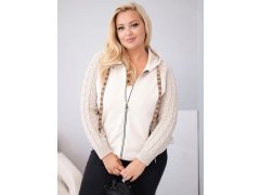 Dámská bavlněná mikina Plus Size s&nbsp;pletenými rukávy a&nbsp;kapucí béžová