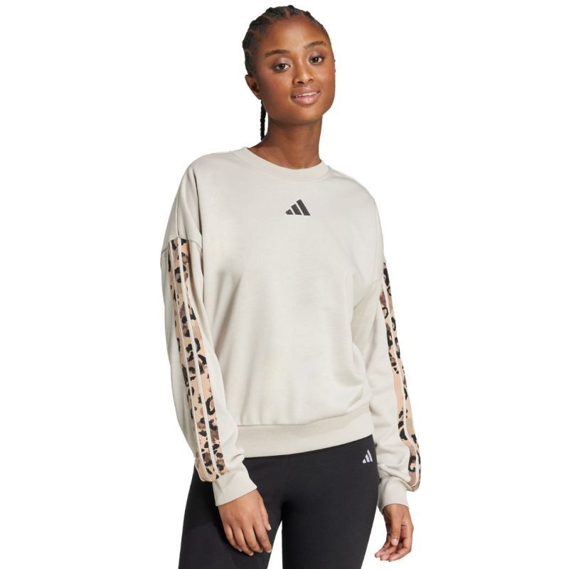 Dámská mikina adidas Animal Print 3-Stripes French Terry Sweatshirt v krémové barvě JM1836