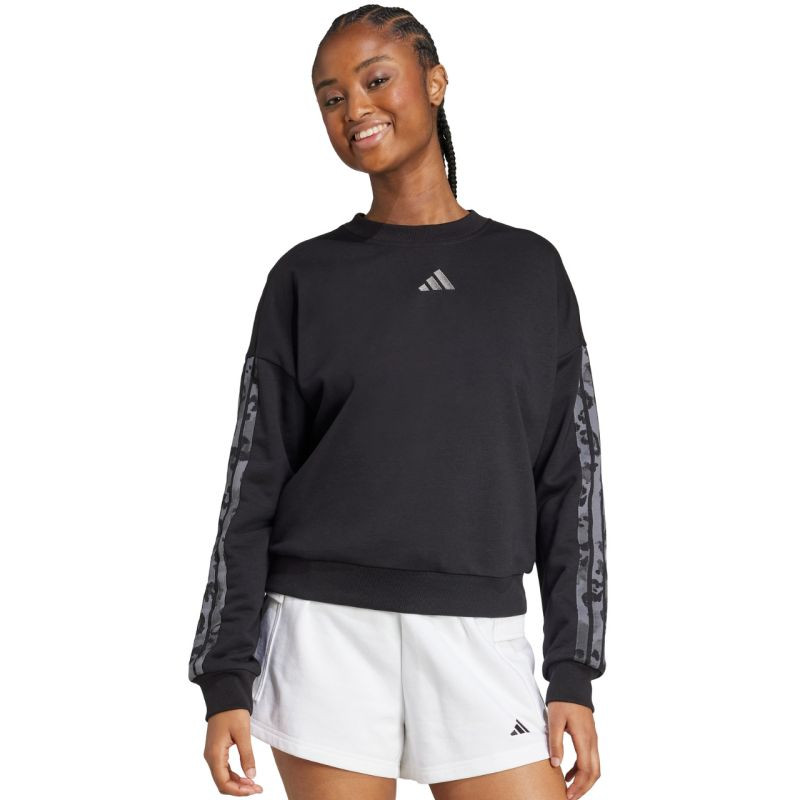 Dámská mikina adidas Animal Print 3-Stripes French Terry Sweatshirt, černá, JM1835