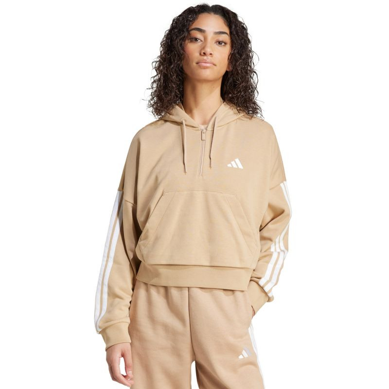 Dámská mikina s&nbsp;kapucí Essentials French Terry Quarter Zip beige JX7676 - Dámské oblečení mikiny