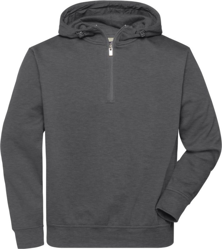 Daiber JN 839 Prac. mikina z bio bavlny, kapuce, "1/4" zip 02.0839 dark melange