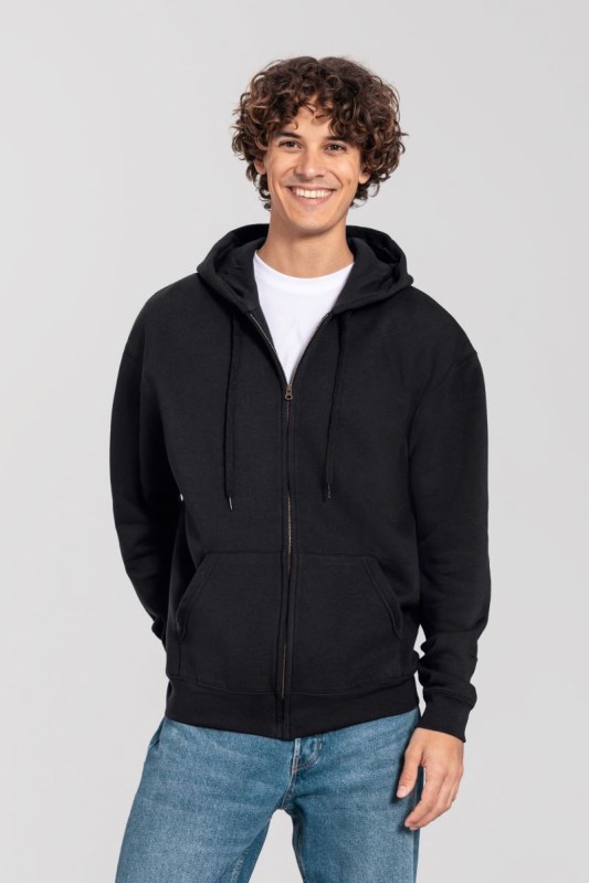 Fruit of the Loom Iconic Premium Hooded Sweat Jacket Mikina s kapucí z těžké bavlny 16.2286 black