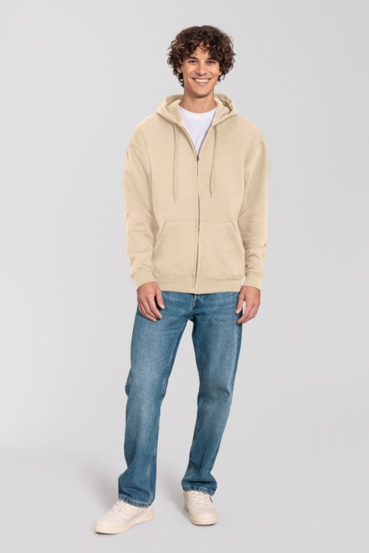 Fruit of the Loom Iconic Premium Hooded Sweat Jacket Mikina s kapucí z těžké bavlny 16.2286 desert sand