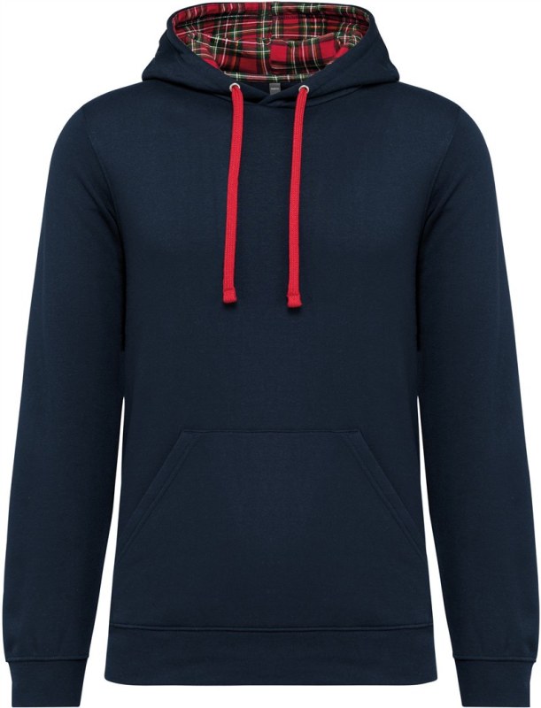 Kariban K 4013 Unisex mikina s kapucí 20.K013 navy/red tartan