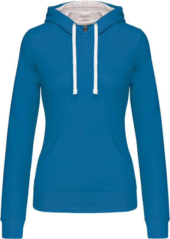 Kariban K 465 Dámská mikina s&nbsp;kontrastní kapucí 20.K465 tropical blue/white - Dámské oblečení mikiny