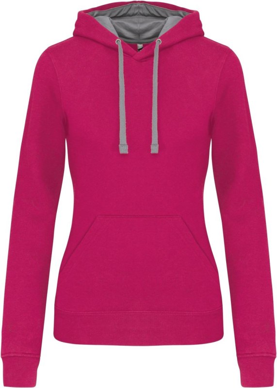 Kariban K 465 Dámská mikina s&nbsp;kontrastní kapucí 20.K465 fuchsia/fine grey - Dámské oblečení mikiny