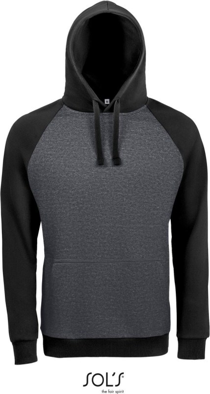 SOL´S Seattle Unisex 2-barevná raglánová mikina s kapucí 25.2998 charcoal melange/black