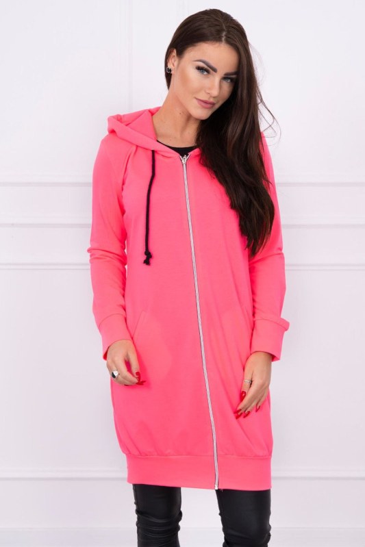 Šaty s kapucí mikina růžová neonová - Dámské oblečení mikiny
