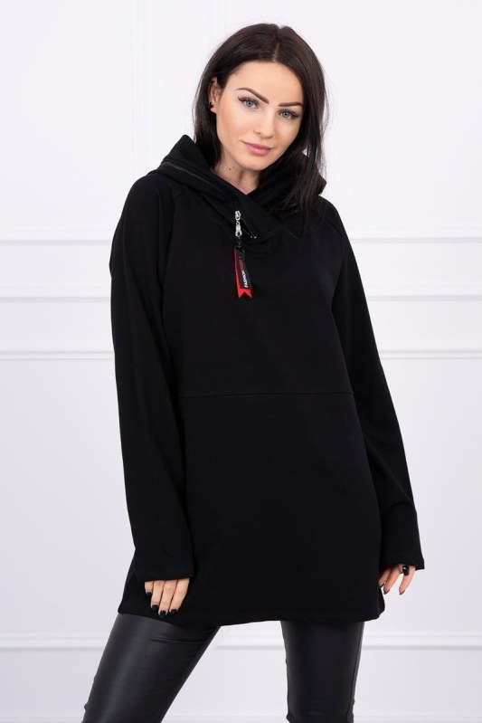 Tunika na zip s kapucí Oversize černá - Dámské oblečení mikiny