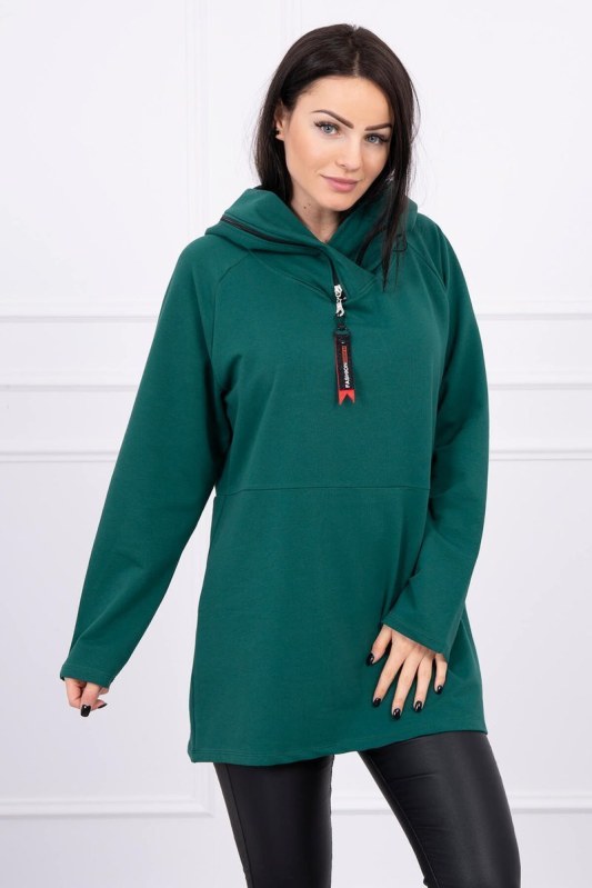 Zelená tunika na zip s kapucí Oversize - Dámské oblečení mikiny