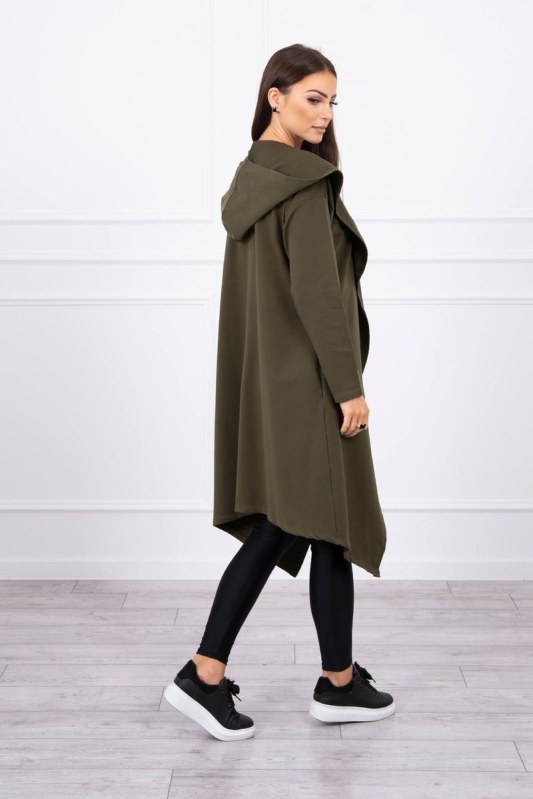 Dlouhá pláštěnka s kapucí khaki - Dámské oblečení mikiny