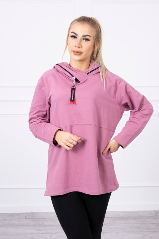 Tmavě růžová tunika na zip s kapucí Oversize - Dámské oblečení mikiny